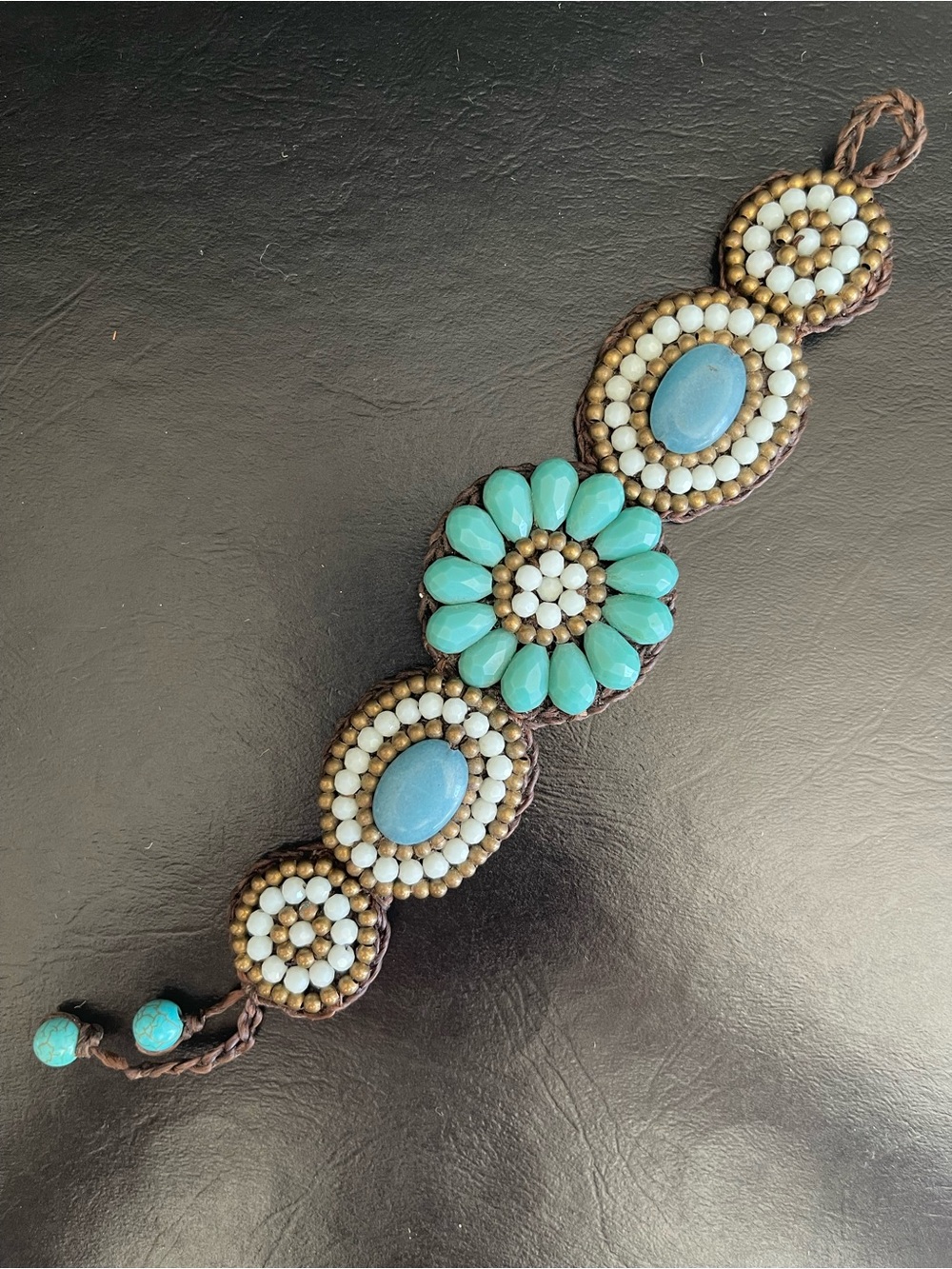 Handcrafted Turquoise color Beaded Flower Bracelet